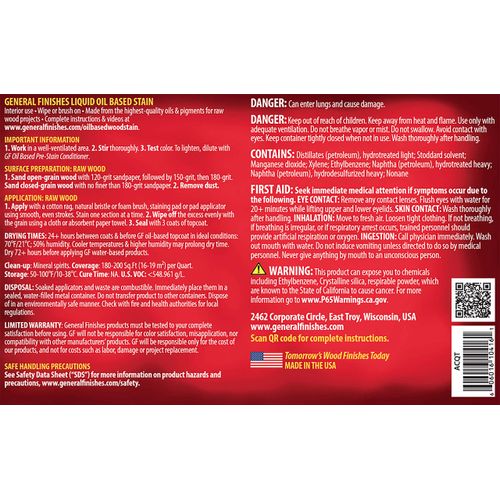 General Finishes Oil Based Penetrating Wood Stain, 1 Quart, Antique Cherry