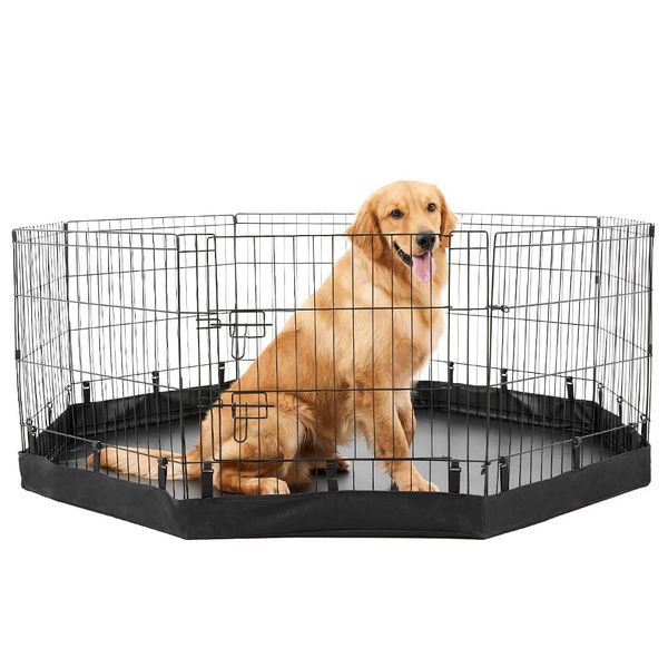 PJYuCien Dog Playpen Bottom Pad/Top Cover,Fits 24 Inch 8 Panels Regular Octagon Metal Exercise Pet Playpen,Black (Note:Playpen Not Included !!!)