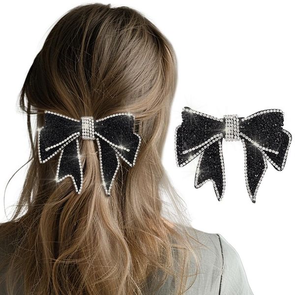 Jeairts Rhinestone Bow Hair Clips Sparkly Bow-knot Barrette Crystal Headpiece Bling Hair Bow Accessories for Women