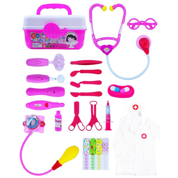 Doctor Kit for Toddlers 3-5, TRESBUNNY Pretend Play Toys, 30 Pieces Doctor Role Play Set with Stethoscope, Blood Pressure Cuff & Dress Up Costume, Gift for Boys and Girls Aged 3+