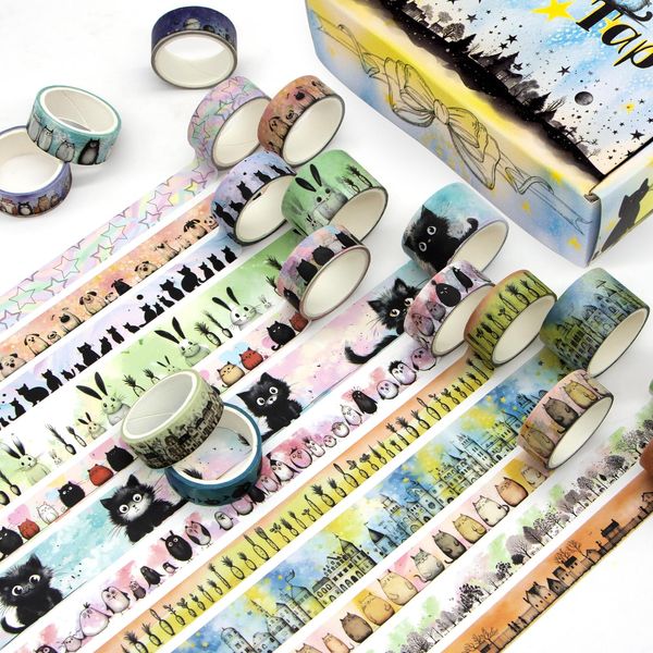 Jniseger Cute Washi Tape Set.24 Rolls Kawaii Tiere Dekoratives Washi Tape für Scrapbooking Supplies, Bullet Journal Supplies, Junk Journal, Kids Art Craft Tape