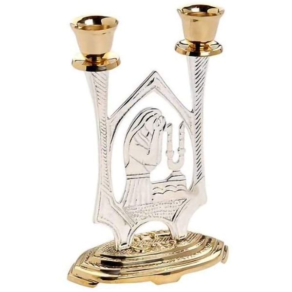 Two Tone Shabbat Candlesticks/Woman Lighting Candles