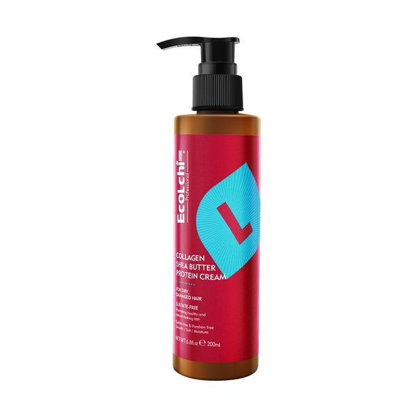 ECOLCHIPRO Ecolchi Collagen Leave-In Conditioner Cream Deep Restores Shea Butter Protein Cream Hair Treatment Smooth Glossy for Dry and Damaged All Hair Types 200ml 6.8 fl.oz