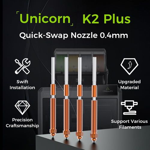 Creality K2 Plus/Hi Combo Nozzles, Original Unicorn K2 Plus Hotend Nozzles, Extruder Replacement Nozzles Kit with Titanium Alloy Copper Alloy Hardened Steel Nozzle for Creality Hi Combo (0.4mm 4PCS)