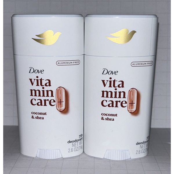 2~Dove VitaminCare Women’s Deodorant Coconut & Shea Aluminum Free 2.6oz