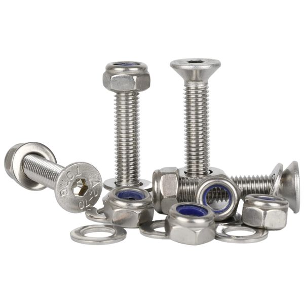 Bolt Base M3 x 12 A2 Stainless Steel Socket Countersunk Screws + Nyloc Nuts & Washers (5 Each)