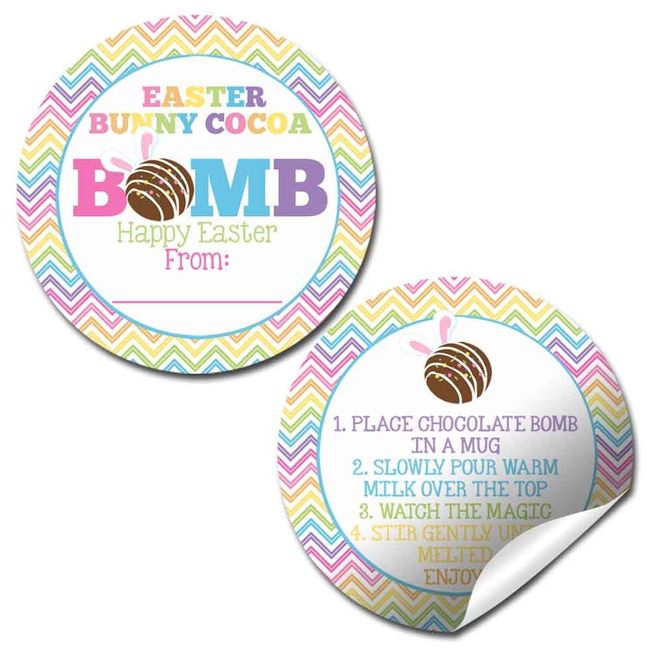 Easter Bunny Cocoa Bomb Bunny Ears Themed Happy Easter Hot Cocoa Bomb Sticker Labels, Total of 40 2" Circle Stickers (20 sets of 2) by AmandaCreation