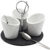JPH Tapas Dishes Platter Appetizer Dips Serving Set Ceramic Nibble Cups Slate Disk Stainless Steel Spoons