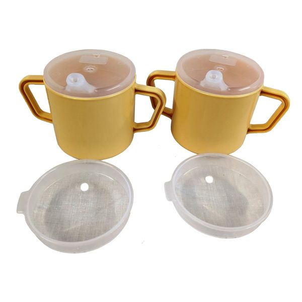 2 Pack - Drinking Mugs for The Elderly, 260ml Cups for Disabled Adults. Twin Handles and 2 lids