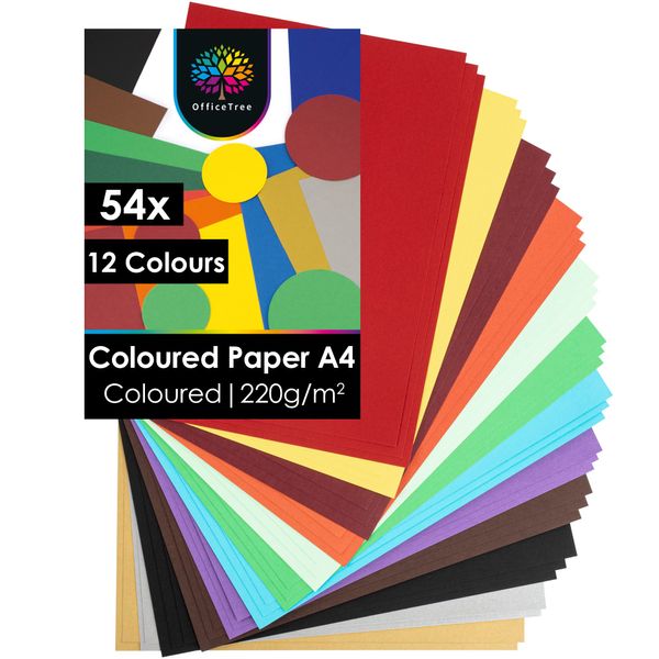 OfficeTree 54-Sheet A4 Paper Pack, Multicolored - 12 Colors with Gold and Silver - Colored Card Stock for Crafting, Drawing, Cutting, Scrapbooking, Sketching