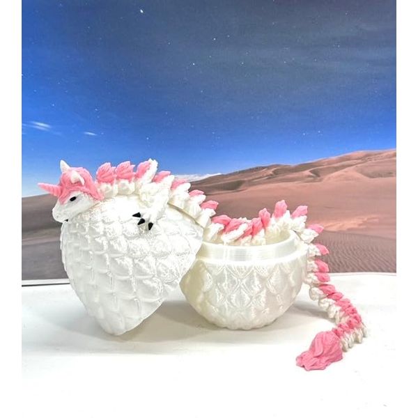 Unicorn Dragon with Dragon Egg, Full Articulated Dragon, 12" White and Pink Unicorn Dragon, 3D Printed Executive Desk Toys,Fidget Toys for Autism/ADHD D061-WE