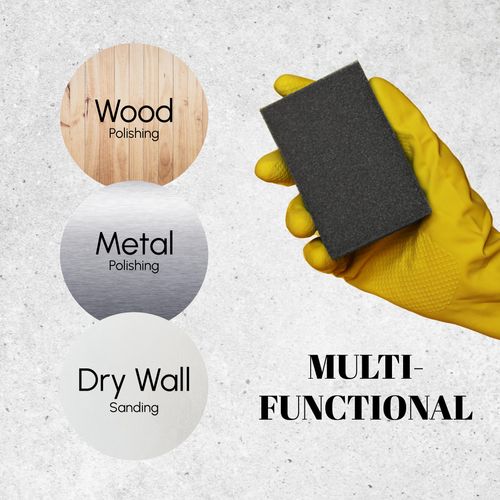 Creavvee 4pcs Abrasive Sanding Sponge Blocks with Wet and Dry Dual-Use, Washable and Reusable, Ideal for Wood and Metal Polishing, Grey, 100x70x25mm, Grit Size 60
