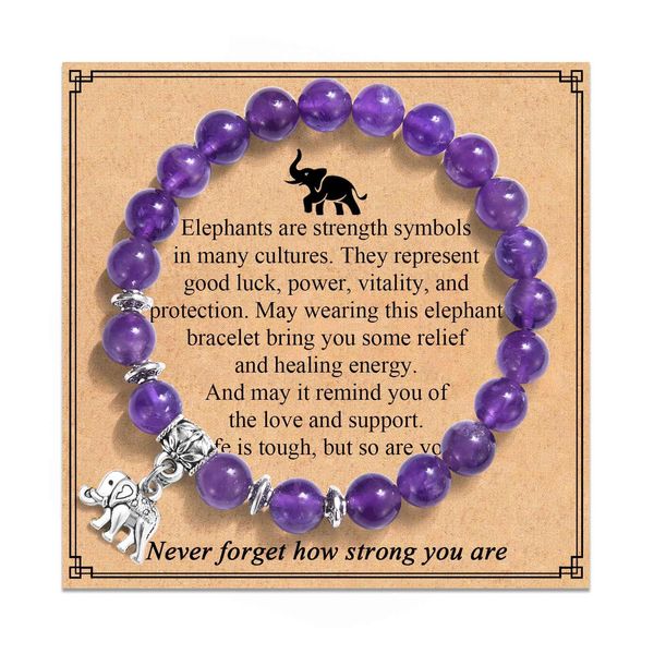 TEVOP Elephant Gifts for Women, Purple Beads Bracelet Elephant Gifts, Good Luck Gifts Get Well Soon Gifts for Women Girls Birthday Christmas Presents