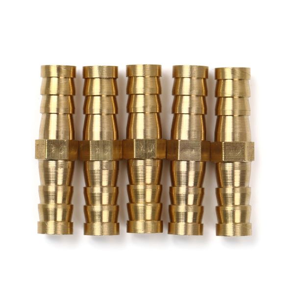 Splenno Barb Fittings, Hose Fittings, Brass, Barb Hose Fittings, I-Shaped, 5 Pieces, Straight Connector, 0.3 inch (6 mm), 0.3 inch (8 mm), 0.4 inch (10 mm), 0.4 inch (12 mm), Pipe Joint (0.4 inch (10