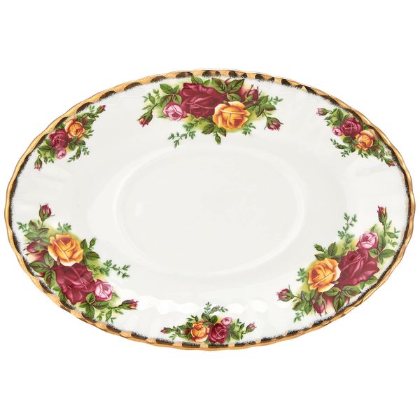 Royal Albert Old Country Roses IOLCOR00111 21.5cm Sauce Boat Stand, White, Fine Bone China