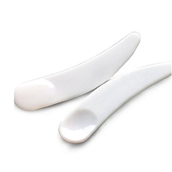 erioctry 100 PCS Mini Cosmetic Spoon Spatula Disposable Makeup Scoop Mask Spoon 2.3'' Plastic Spoon Stick (White)