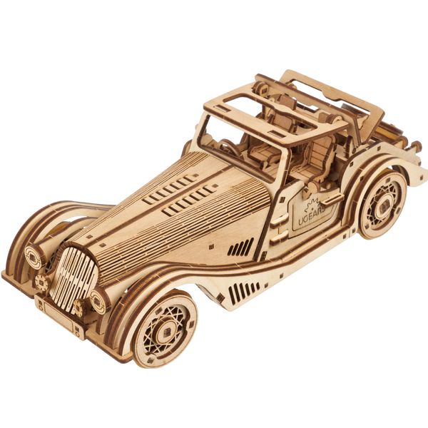 UGEARS Sports Car Rapid Mouse - 3D Car Model Puzzle with Powerful Dual Engine System - 3D Wooden Puzzles for Adults - Challenging Roadster Model Car Kits to Build - DIY 3D Puzzle Model Kits