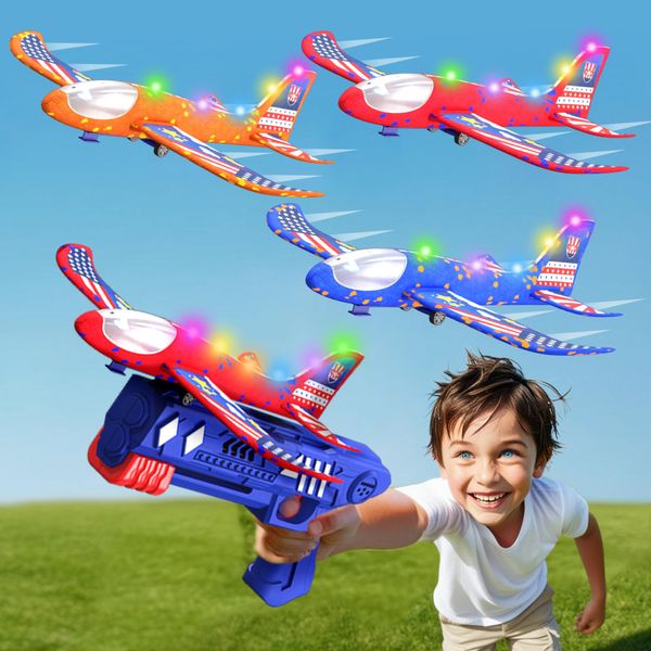 3 Pack Airplane Launcher Outdoor Toys for Kids Outside Birthday Gift for Boys Girls 3 4 5 6 7 8 9 10 11 12 Year Old Boy, Outdoor Flying Toy for Kids, Birthday, Holiday Gifts, Christmas, B-Day Gifts