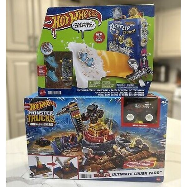 Hot Wheels Skate Tony Hawk Fingerboard Set Cereal Bowl AND Arena Smashers Bundle