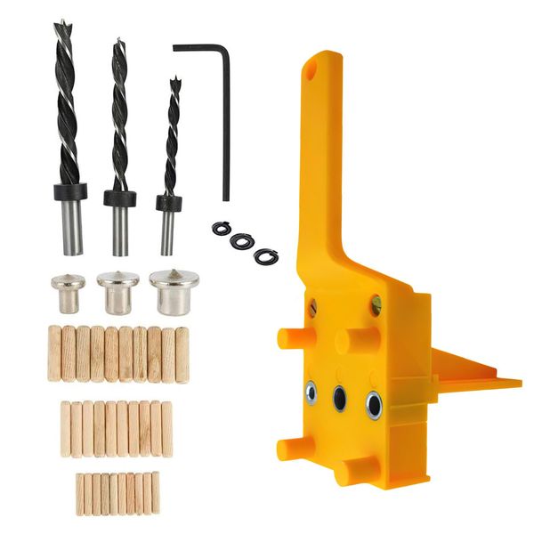 YUNYODA 41pcs Pocket Hole Jig Kit, Woodworking Doweling Jig Kit, 6/8/10mm Doweling Jig Drill Guides, Self Centering Dowel Jig Kit for Carpentry