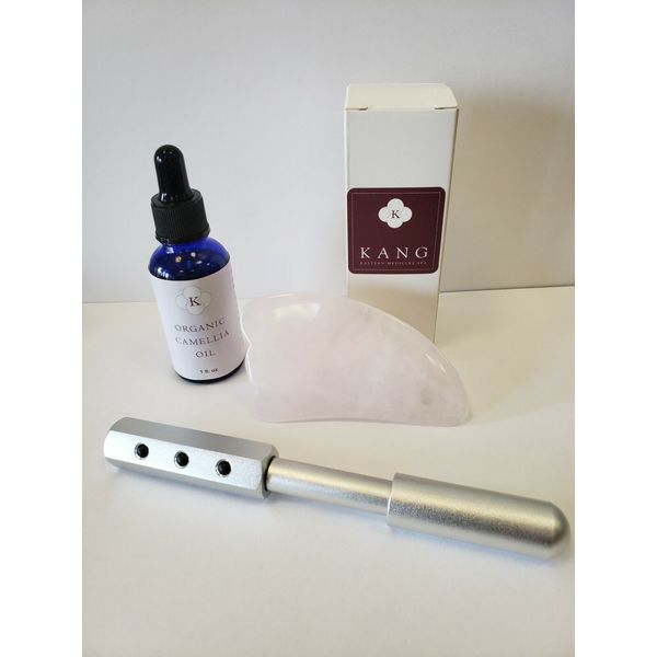 Facial Beauty Set Organic Camellia Oil Gua Sha Plate Silver Beauty Roller