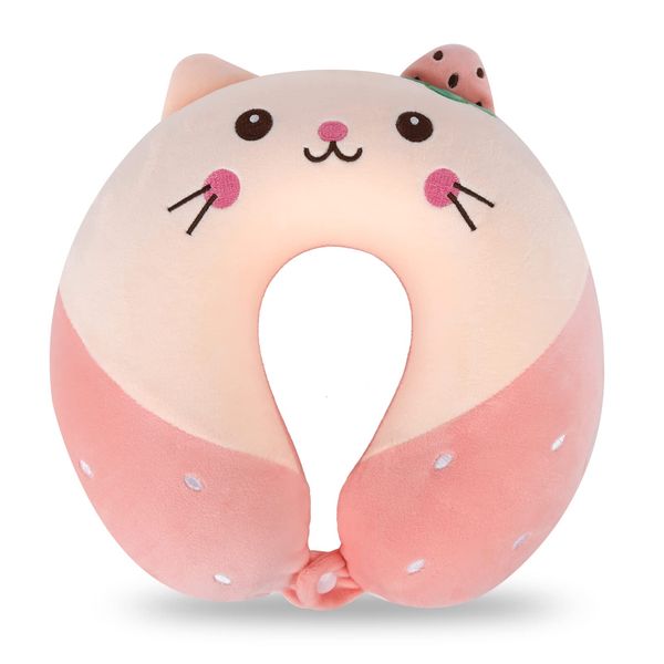 Travel Pillow Cartoon Animal Neck Support Pillow 30 * 30cm Memory Foam Neck Pillow U-Shaped Elasticity Kids Travel Pillow Portable U Shaped Cushion for Car Airplane Train Office Home (C)