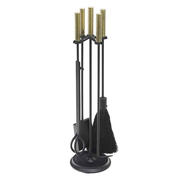 30.25"Tall 5-Piece Black and Polished Brass Contemporary Bedford Fireplace Tool