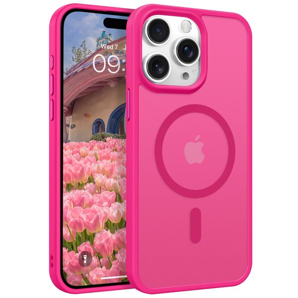 GaoBao Strong Magnetic for iPhone 15 Pro Max Case, [Compatible with MagSafe] [Military-Grade Drop Tested] Shockproof Protective Slim Translucent Matte Phone Case for iPhone 15 Pro Max Case, Hot Pink