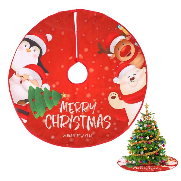 HAMOOM Red Christmas Tree Skirt Xmas Tree Skirt Christmas Tree Base Floor Mat Rustic Xmas Decoration Santa Claus Elk Pattern for Merry Christmas New Year Home Party Decors 90cm/35inch