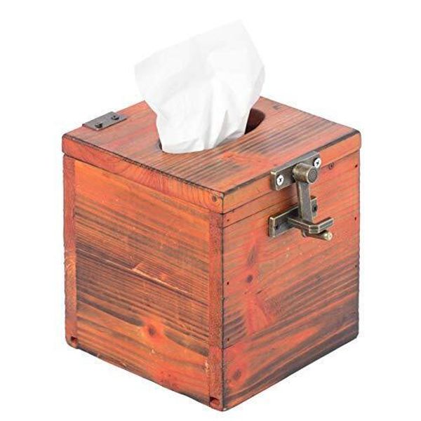 Square Wooden Rustic Lockable Tissue Box Cover Holder