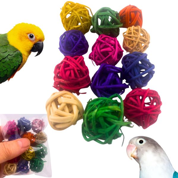 Bonka Bird Toys Pk12 Tiny Vine Balls Colored Natural Foot Talon Craft Part Parrot Cage Toys, Conure, Parakeet, Ringneck, and Similar Breeds (3350 Colored)