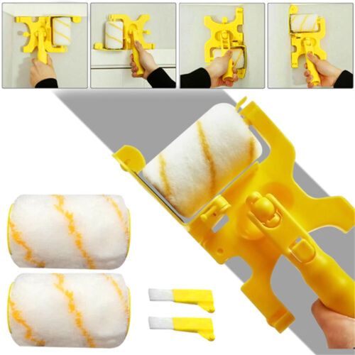 Elvaesther Paint Roller Brush, Multifunctional Hand-held Clean-Cut Paint Edger Roller Brush, Removable Cleaning Brush Safe Portable Tool for Home Office Room Wall Ceilings 1 Set Long Handle