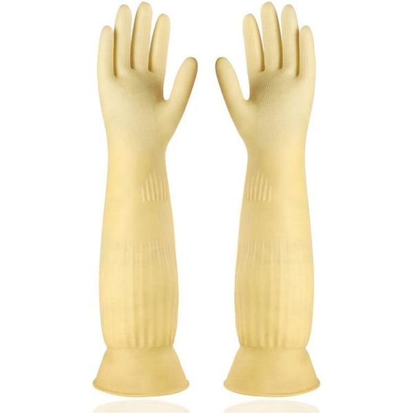 [SENKAR] Thick Rubber Gloves, Super Long (1 Pair), Kitchen Gloves, Cooking Gloves, Waterproof Gloves, Kitchen Long, Long Sleeve, Cleaning Gloves, Cinching, Dishwashing, Cleaning, Gardening Gloves (Yellow, L)