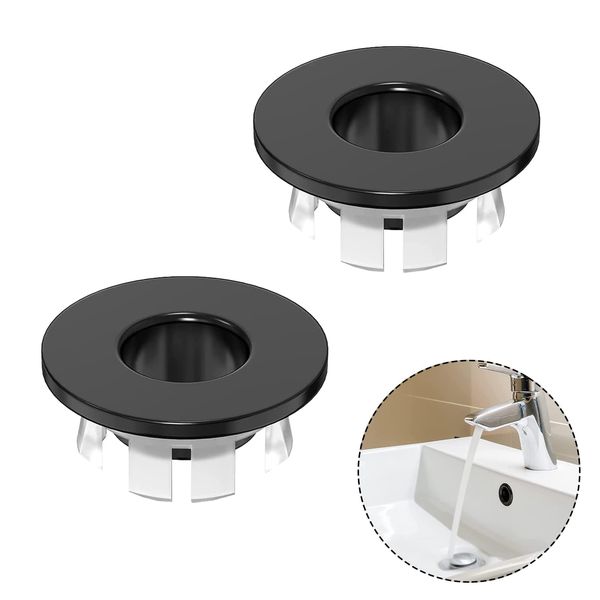 2PCS Black Overflow Ring,Sink Overflow Cover,Bath Overflow Cover Replacement Round Overflow Sink Hole Cover Sink Overflow Cap for Kitchen and Bathroom