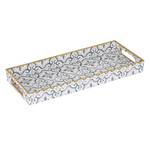 MAONAME White Decorative Tray, Plastic Serving Tray with Handles, Rectangular Moroccan Trays, Long Narrow Trays for Bathroom, Kitchen Counter, 13.8" X 6" X 1.57"