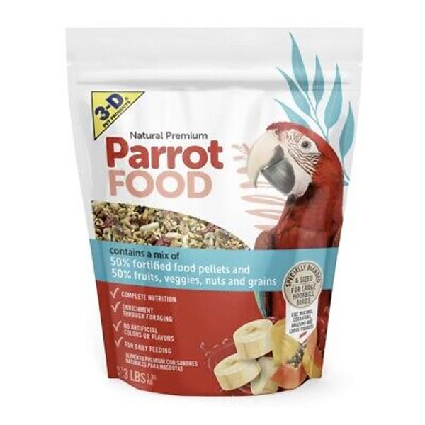 3-D Pet Products - Natural Premium Fortified Parrot Food - 3 LBs