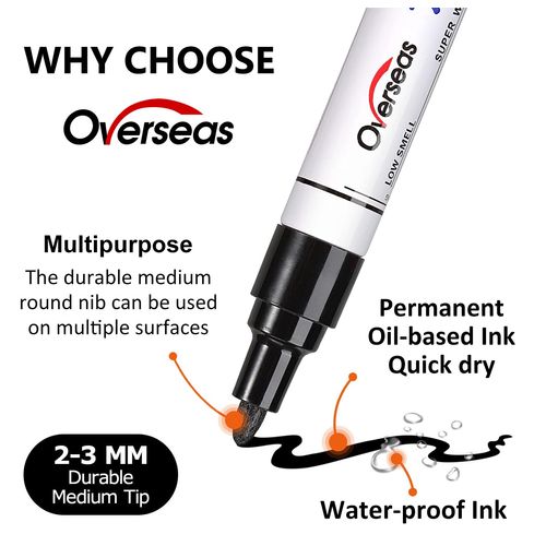 White and Black Paint Pens Paint Markers - 6 Pack Permanent Oil Based Paint Pen, Medium Tip, Quick Dry and Waterproof Marker for Rock, Wood, Metal, Fabric, Plastic, Canvas, Glass, Mugs