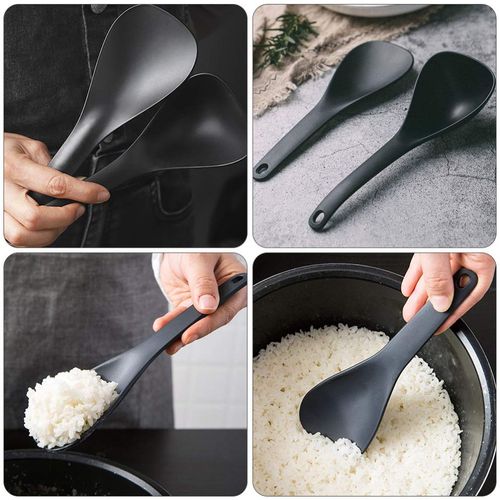 DOITOOL 2Pcs Rice Paddle Spoon Soup Spoon Non Stick Rice Scooper, Rice Spatula, Rice Spoon Paddle, Rice Cooker Spoon Works for Rice, Mashed Potato (Black)