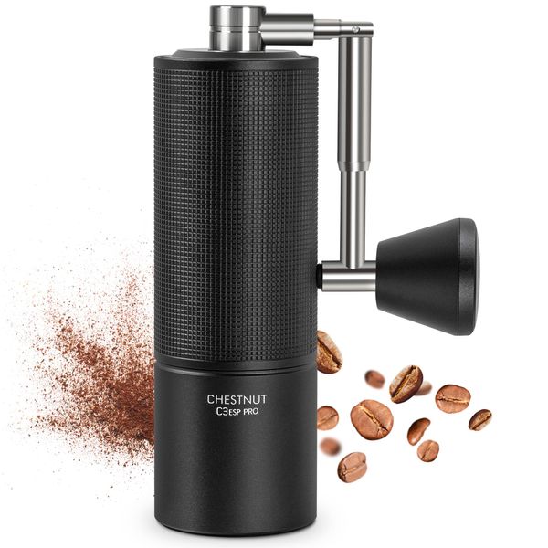 TIMEMORE Manual Coffee Grinder Chestnut C3 ESP Pro, All-Metal Coffee Grinder, Folding Handle, Stainless Steel S2C Conical Burr, Adjustable Grind Setting -Black