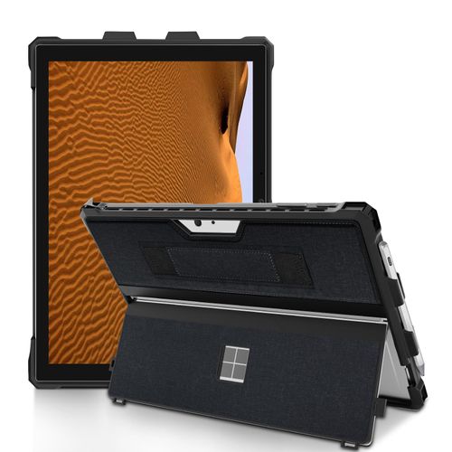 Case for 12.3" Microsoft Surface Pro 7+/7/6/5/4 Protective Rugged Cover Case, with Surface Pen Holder and Hand Strap, Compatible with Surface Pro Type Cover Keyboard (Black)