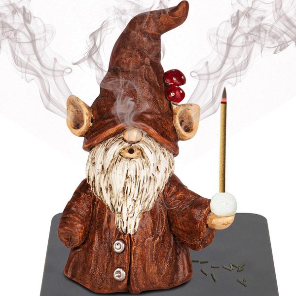 Aisatisforu Gnome Incense Holder for Sticks, Incense Burner with Big Hole for Incense Cones, Gnome Statue Christmas Decorations, Unique Gnome Gift for Women Men
