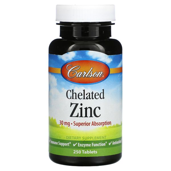 Carlson Labs Chelated Zinc 250 Tablets Gluten-Free, Preservative-Free ,