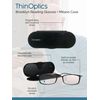 ThinOptics Brooklyn Reading Glasses 2.00 Rectangular Black Frames With Milano Magnetic Case - Thin Lightweight Compact Readers 2.00 Strength