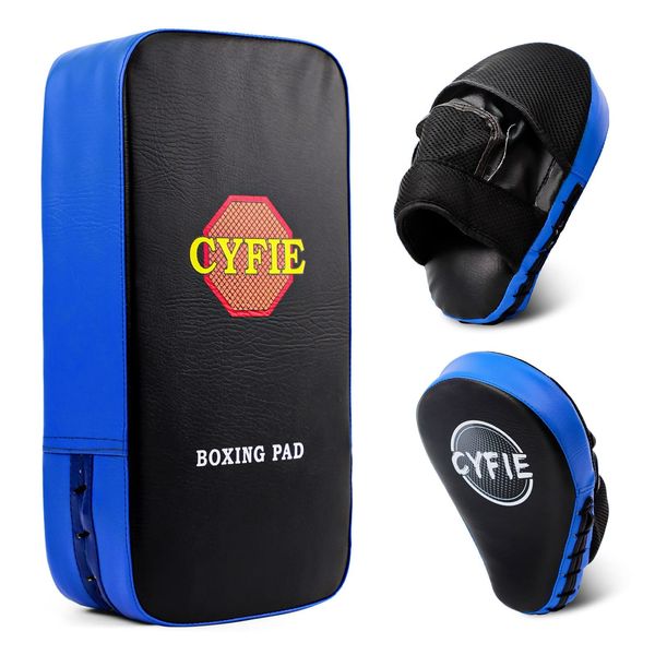 2 in 1 Boxing Equipment Boxing Strike Pads Punching Mitts Set, Boxing Mitts and Pads for Muay Thai, Karate, Taekwondo, Martial Arts Training at Home Gym, Valentine's Day Gift for Kids, Youth (Blue)