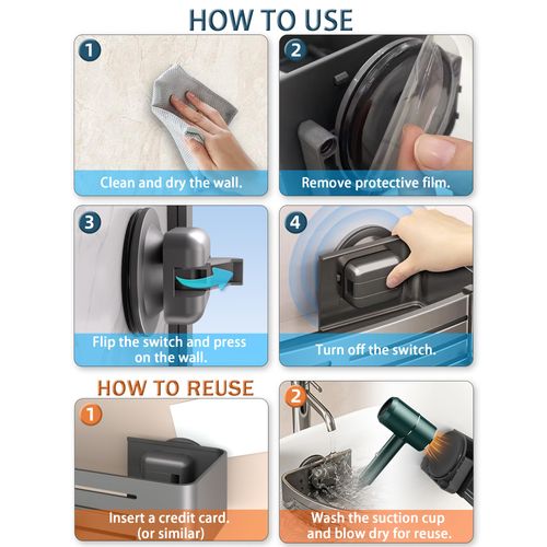 Onemake Shower Caddy Suction Cup, No Drilling Bathroom Shower Shelf, Corner Shower Caddy with 6 Portable Hooks, Removable Bath Organizer with Towel Bar for Bathroom Storage(Gray)