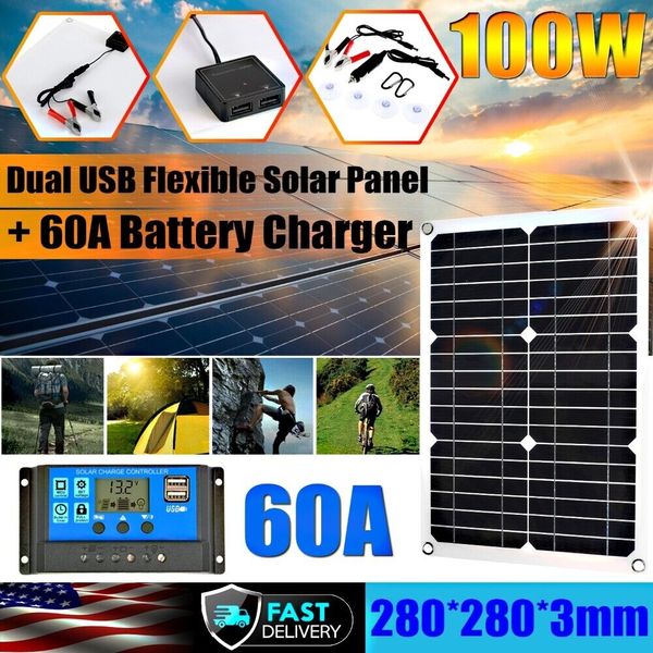 100W Solar Panel Kit Battery Charger Controller Home Boat RV Camp Outdoor 18V