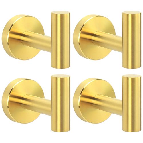 Livabber Bathroom Towel Hooks, 304 Stainless Steel Robe Towel Hooks Waterproof Shower Hooks Wall Mounted, Heavy Duty Towel Hangers for Bathroom Kitchen Bedroom, 4-Pack (Gold)