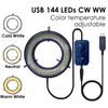 UPWTKIM Light Microscope LED Ring Illuminator, USB Color Temperature Adjustable 144 LEDs Ring Light for Electronic Industry Monocular Binocular Trinocular Stereo Microscope & Camera