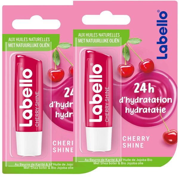 Nivea Labello Cherry Shine (1 x 5.5 ml), Lip Balm Enriched with Natural Oils and Shiny Pigments, Lip Balm, Long-Lasting Moisturisation for 24 Hours