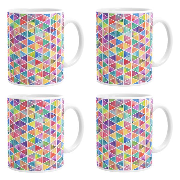 Colourful Geometric Triangles Print Pattern Mug Coffee Cup Set of 4